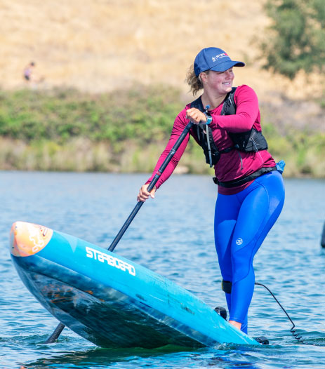 woman stand up paddle boarding on Folsom lake
