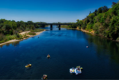 Aerial View of Lake Natoma with people on kayaks