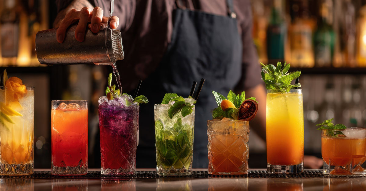 Bartender pouring Mocktail drinks