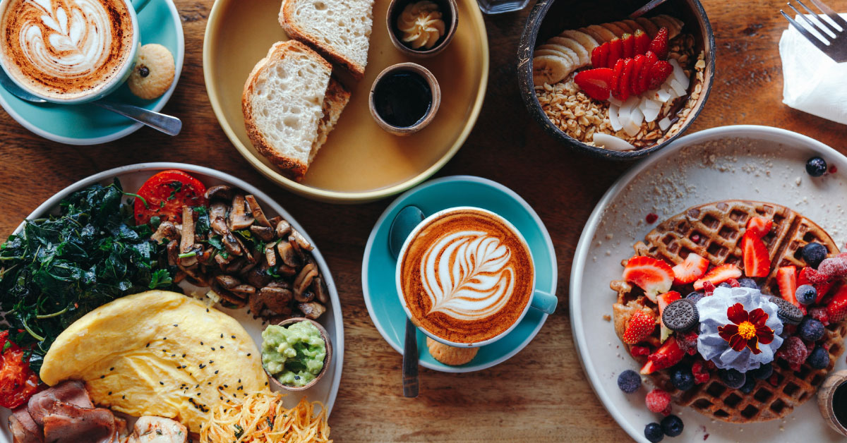 table filled with brunch plates